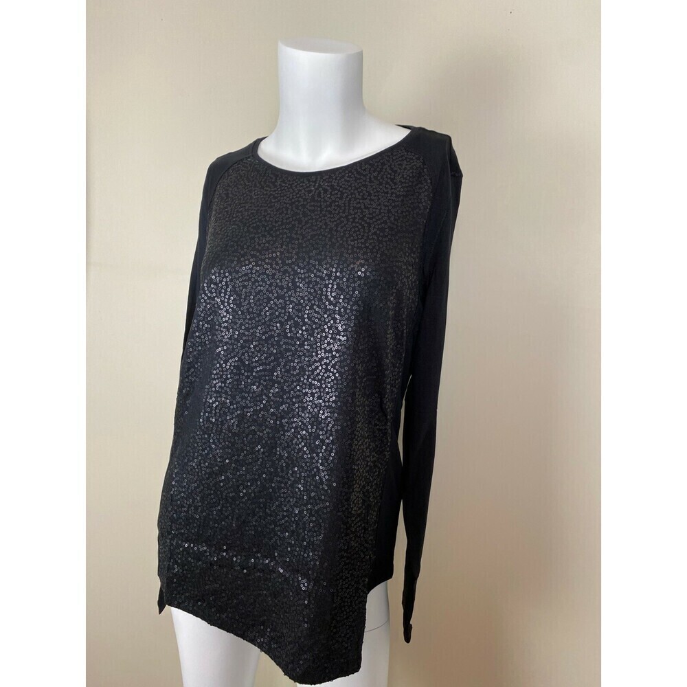 Olsen Europe women's Beaded Sequins Jersey Long Sleeve Top Black Size S $150